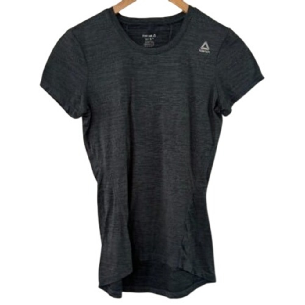 Reebok Womens Gray Space Dye Heathered Short Sleeve Athletic T-Shirt Size Small